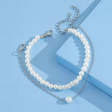 Silver Pearl Anklet Set - 2-Piece Alloy Anklets (20cm + 5cm)