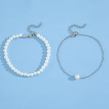 Silver Pearl Anklet Set - 2-Piece Alloy Anklets (20cm + 5cm)