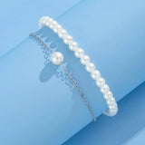Silver Pearl Anklet Set - 2-Piece Alloy Anklets (20cm + 5cm)