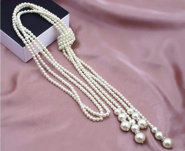 Double Knotted Long Pearl Multi-Layered Necklace — 125 cm
