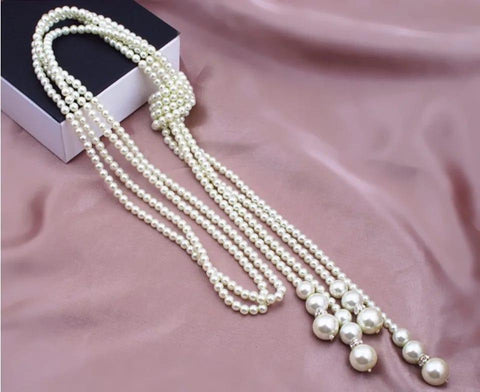 Double Knotted Long Pearl Multi-Layered Necklace — 125 cm