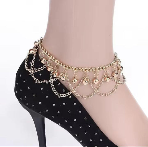 Gold-Plated Bell Anklet Pair — Adjustable Women's Anklets (Golden)