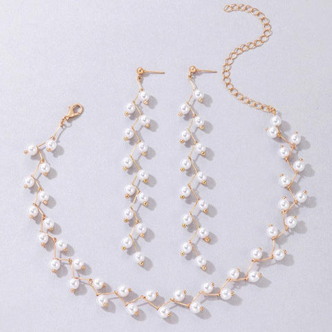 Modern Pearl Stone Gold-Tone 3-Piece Choker Set for Women