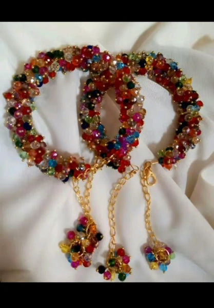 Handmade Indian Multicolor Crystal Gajrey Bracelets - 2 Pc Adjustable Set
