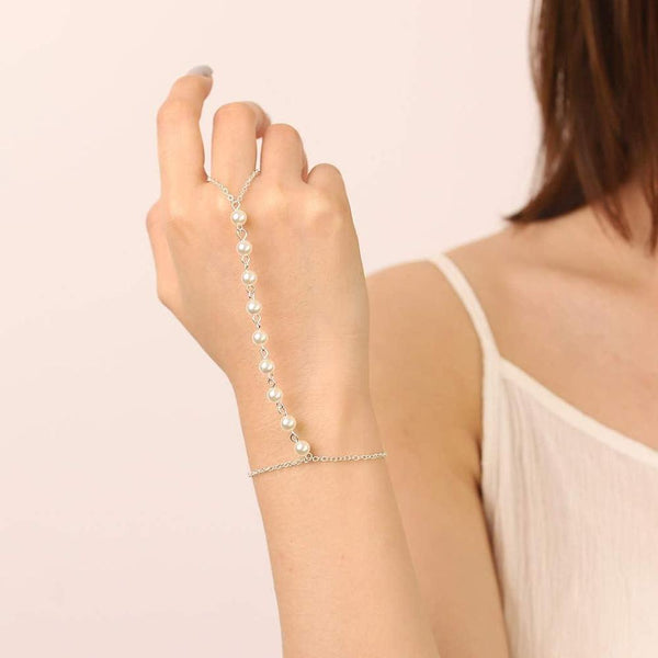 Silver Pearl Adjustable Bracelet — Elegant Alloy Jewelry
