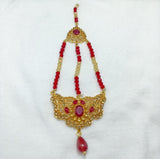 Resin Polish Red-Stone Jhumar (Tikka) - Elegant Ethnic Jewelry
