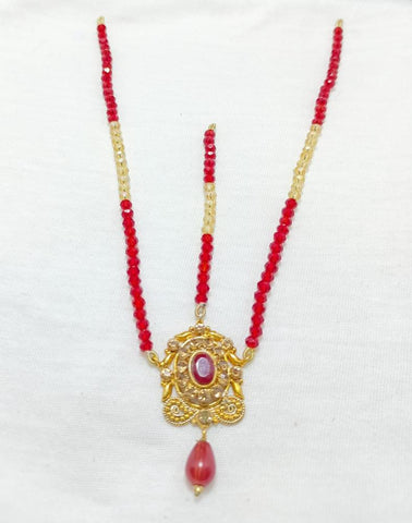 Elegant Golden Matha Patti with Red Stones — Lightweight Bridal Tikka