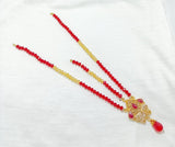 Elegant Golden Matha Patti with White & Red Stones – Slim Design