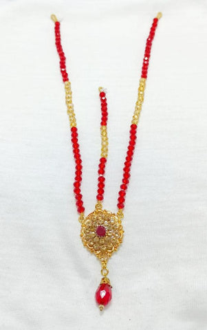 Elegant Golden Matha Patti with White & Red Stones - Slim & Lightweight