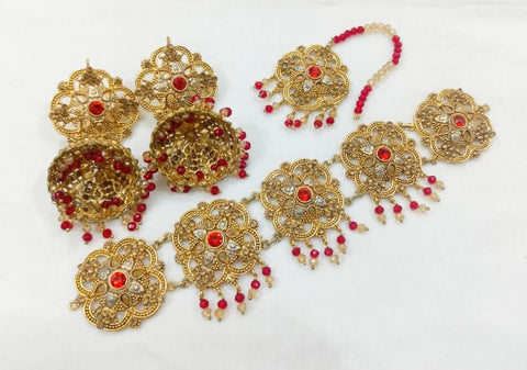 Golden Elegant Slim Choker Set with Earrings & Bindiya
