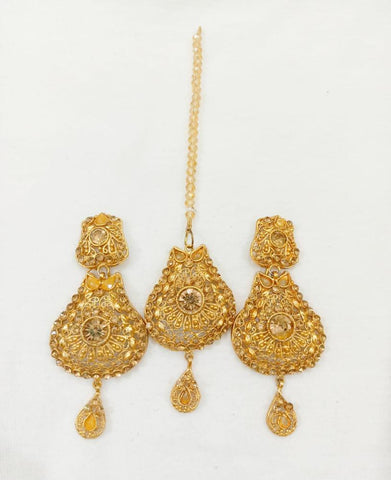 Elegant Yellow Stone Earrings with Bindiya Set — Lightweight
