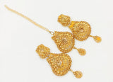 Elegant Yellow Stone Earrings with Bindiya Set — Lightweight