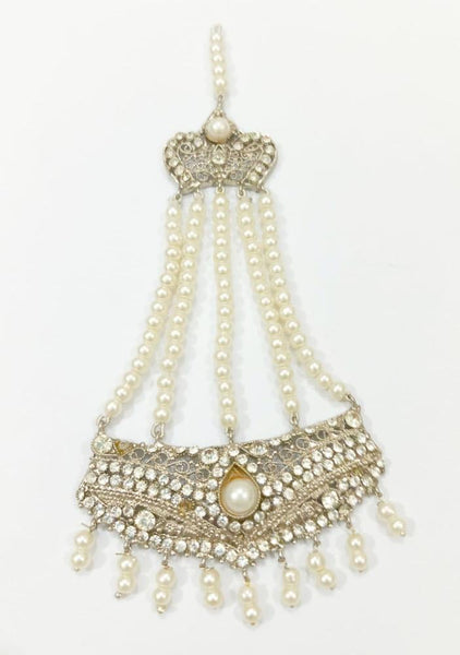 Zircon Jhumar Tikka - Silver-Polished Casting Jhumar for Bridal