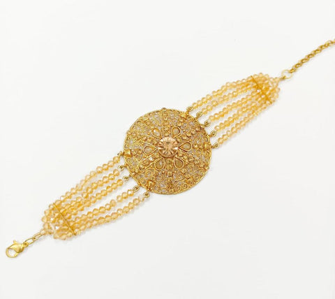 Golden-Plated Beaded Bracelet — Adjustable Alloy Fashion Jewelry