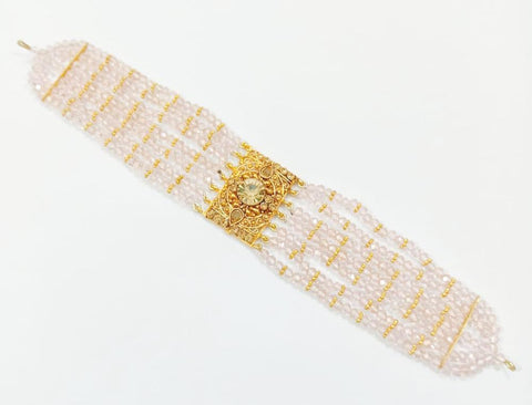 Elegant Pearl Stones Choker — Adjustable Light Blue & Pink