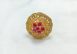 Gold-Plated Zircon Adjustable Ring - Maroon & Multi-Stone Accent