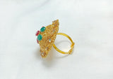 Gold-Plated Zircon Adjustable Ring - Maroon & Multi-Stone Accent