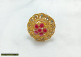 Gold-Plated Zircon Adjustable Ring - Maroon & Multi-Stone Accent