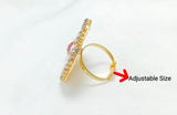 Gold-Plated Zircon Adjustable Ring — Maroon, Green & Pearl Accents