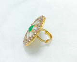 Gold-Plated Zircon Adjustable Ring — Maroon, Green & Pearl Accents