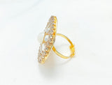 Gold-Plated Zircon Adjustable Ring — Maroon, Green & Pearl Accents