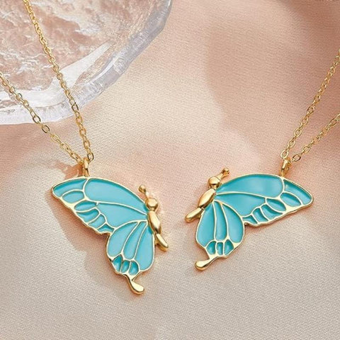 2-Pc Enamel Butterfly Pendant Necklaces — Colorful Charm Set