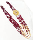 7-Layer Brooch Mala Necklace — White & Maroon Statement Necklace