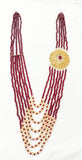 7-Layer Brooch Mala Necklace — White & Maroon Statement Necklace