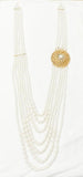 7-Layer Brooch Mala Necklace — White & Maroon Statement Necklace