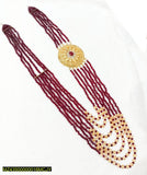 7-Layer Brooch Mala Necklace — White & Maroon Statement Necklace
