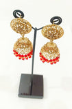 Red Jhumka Earrings — Traditional Indian Jhumka Pair (Casting Alloy)