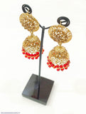 Red Jhumka Earrings — Traditional Indian Jhumka Pair (Casting Alloy)
