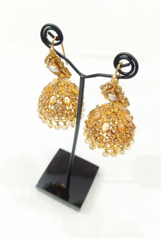 Handcrafted Golden Jhumka Earrings - Traditional Casting Jhumkas, 2 Pc