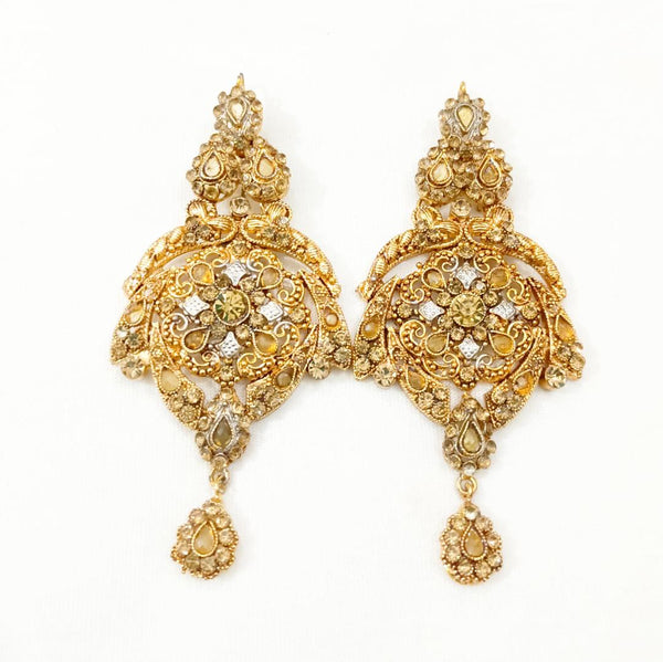 Golden Trendy Casting Earrings - 2 Pc Elegant Designer Pair
