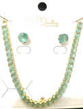 3-Piece Green & Gold Pendant Set - Alloy Artificial Jewellery