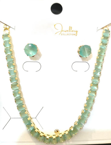 3-Piece Green & Gold Pendant Set - Alloy Artificial Jewellery