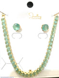 3-Piece Green & Gold Pendant Set - Alloy Artificial Jewellery