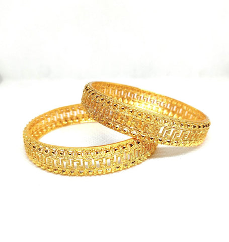 Classic Golden Kara Bangle Set — 2 Pcs Alloy Indian Bracelets