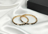 Elegant 2-Piece Black Alloy Plain Bangles - Classic Stackable Set