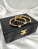 Elegant 2-Piece Black Alloy Plain Bangles - Classic Stackable Set