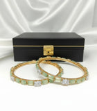Green Plain Alloy Bangles – 2 Pc Elegant Stackable Set
