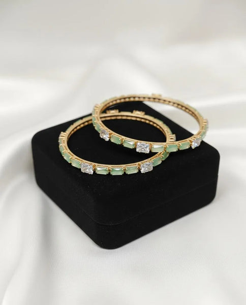 Green Plain Alloy Bangles – 2 Pc Elegant Stackable Set