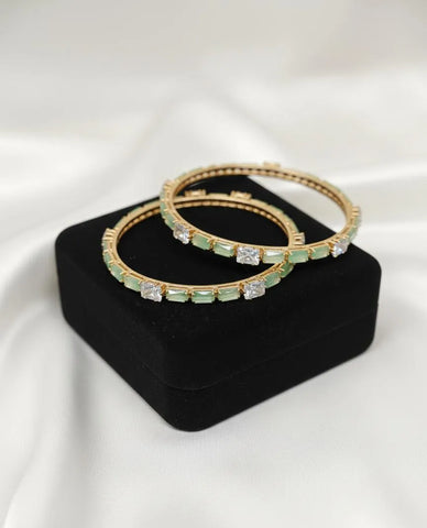 Green Plain Alloy Bangles – 2 Pc Elegant Stackable Set