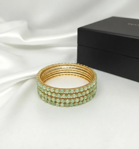 Green Alloy Plain Bangle Set — 4 Pcs Classic Stacking Bangles
