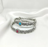 Multicolor Plain Alloy Bangles - 2 Pcs Fashionable Stackable Set