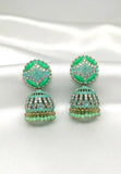 Stunning Green & Maroon Jhumka Earrings - 2 Pcs Alloy