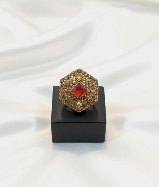 Maroon Adjustable Fashion Ring — Premium Casting Jewelry, Elegant Statement Band