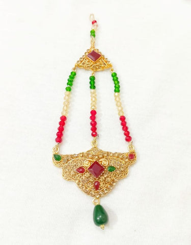 Gold Polished Multicolor Fancy Jhumar (1 Pc) - Tikka