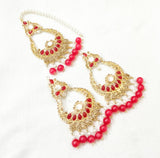 Kundan Maroon Earrings & Bindiya Set — 3-Piece Traditional Fashion Jewelry