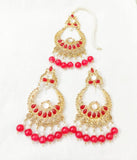 Kundan Maroon Earrings & Bindiya Set — 3-Piece Traditional Fashion Jewelry